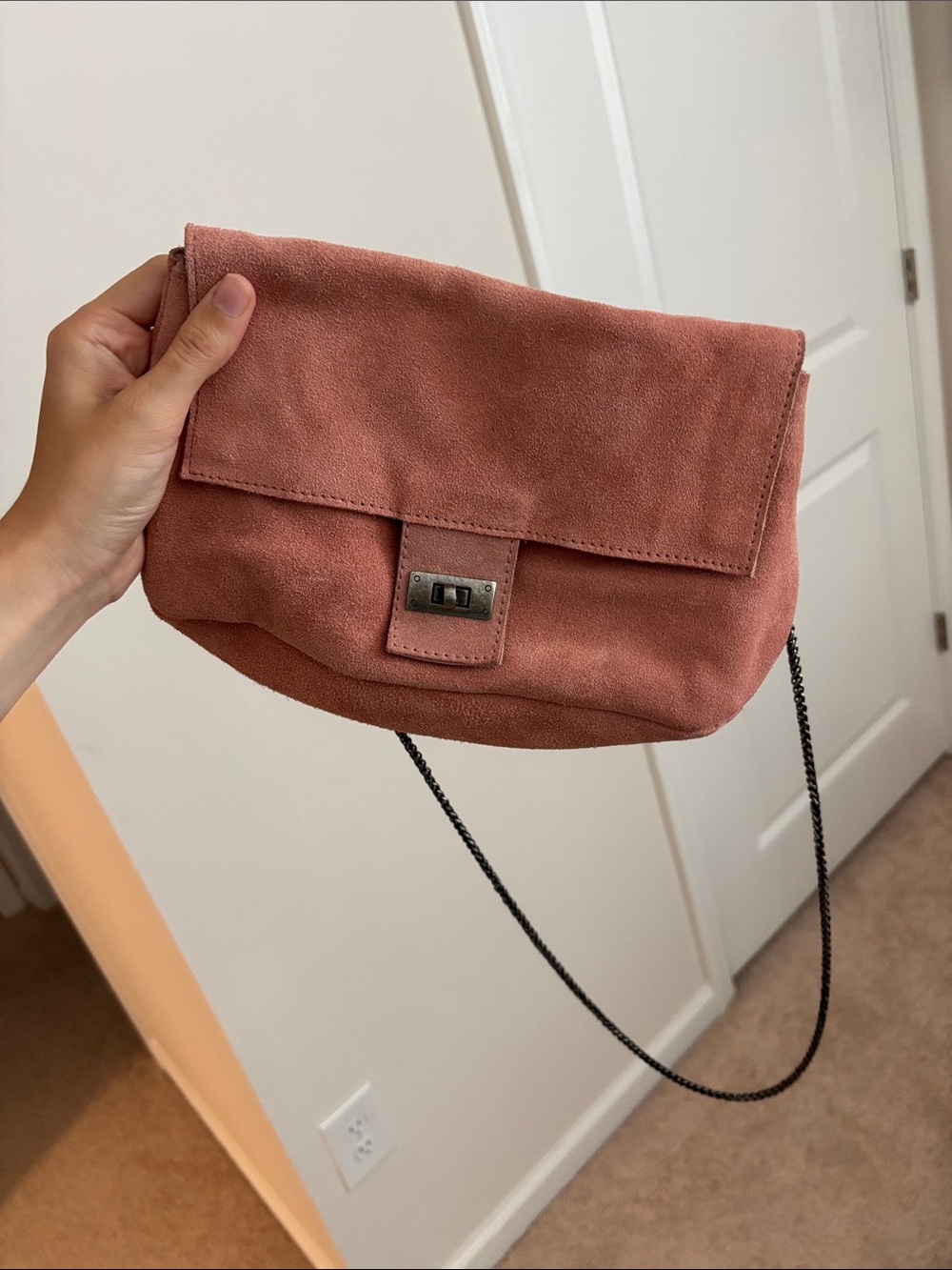 Free People Suede Fold-Over Crossbody in Dusty Rose